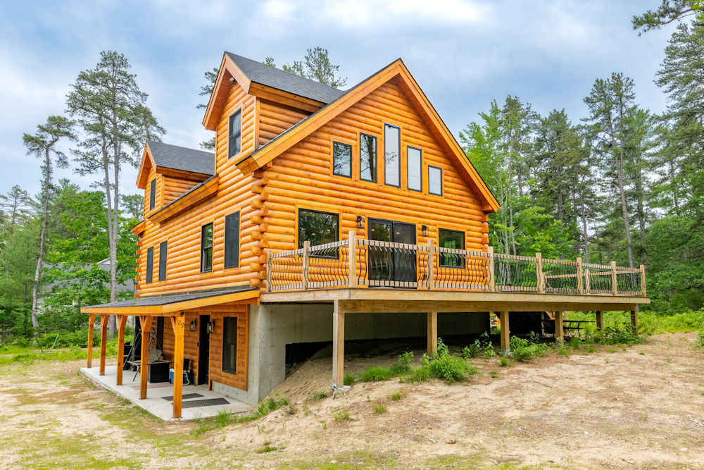 New log home with deck