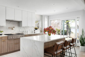 Lynnfield Contemporary Kitchen Remodel with white gloss cabinetry