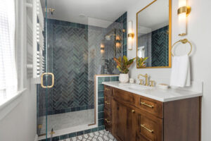 Medford primary bathroom remodel with green tile